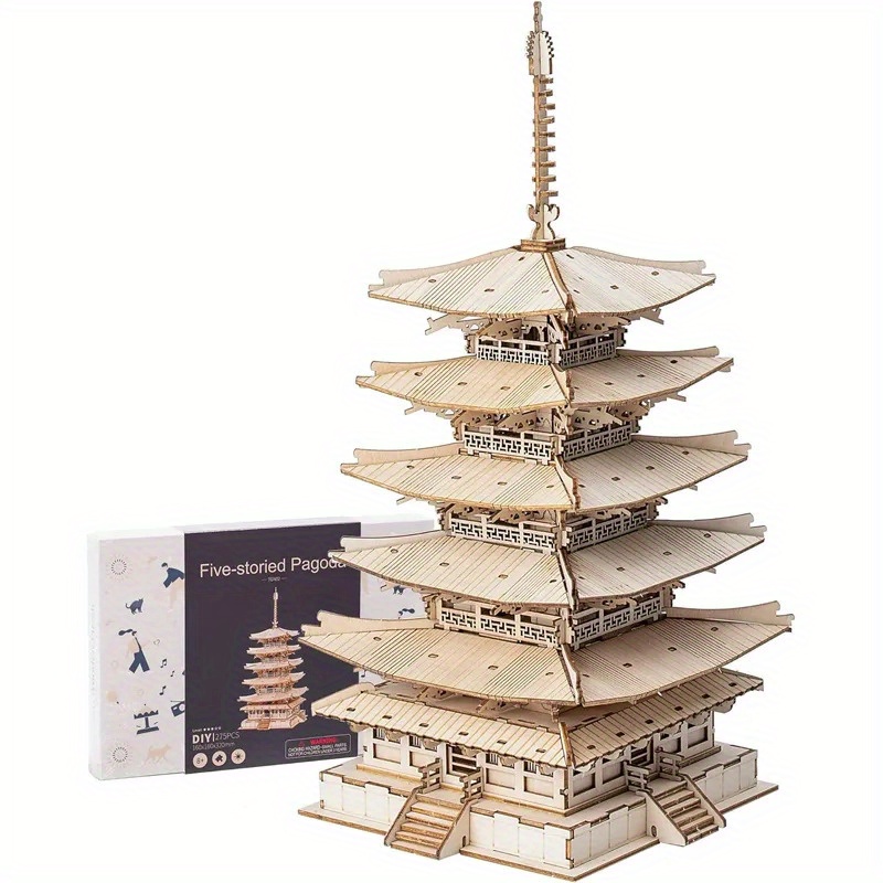 

3d Puzzle Wooden Craft Kits For Adults Diy Model Building Kit Best Gift For Kids (tgn02 Five- Pagoda)