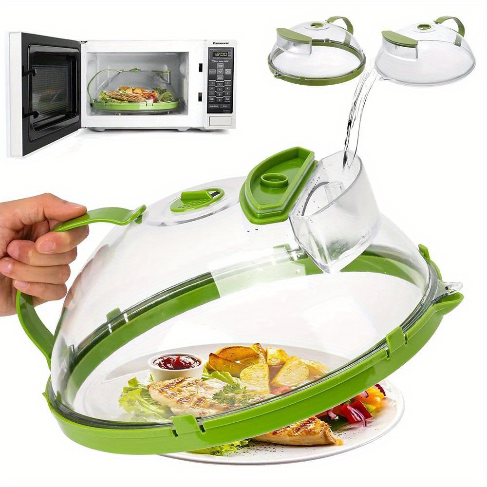 1pc cubierta transparente de pc para microondas con asa y vaporizador de agua, protector de   de 10 pulgadas, utensilio de cocina para la seguridad  , cubierta para alimentos en microondas 7