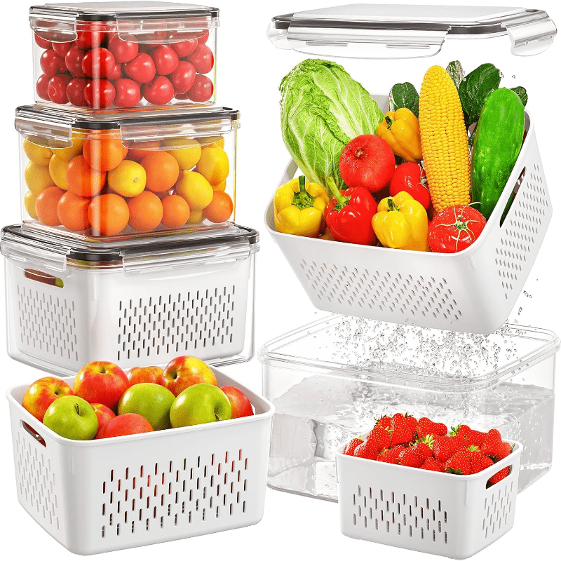 

1pc Produce - Bpa-free Container Drain Colander And Lid For - -use And , Box For Refrigerator