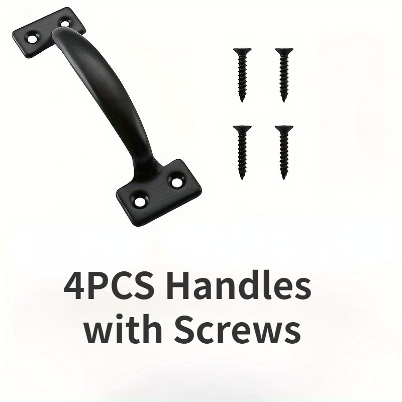 4pcs Arch Pull Metal Door Handles For Cabinets, Wardrobe & Drawers - Polished Black End, With Included Screws - Versatile For Gates & Kitchen Hardware