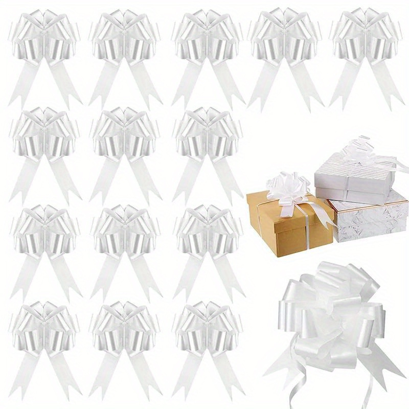 

30pcs White Plastic Pull Bows For Wedding Car Decoration, Large Gift Wrap Ribbons, No Feathers, Birthday & Christmas Present Embellishments, Event Pull Flowers