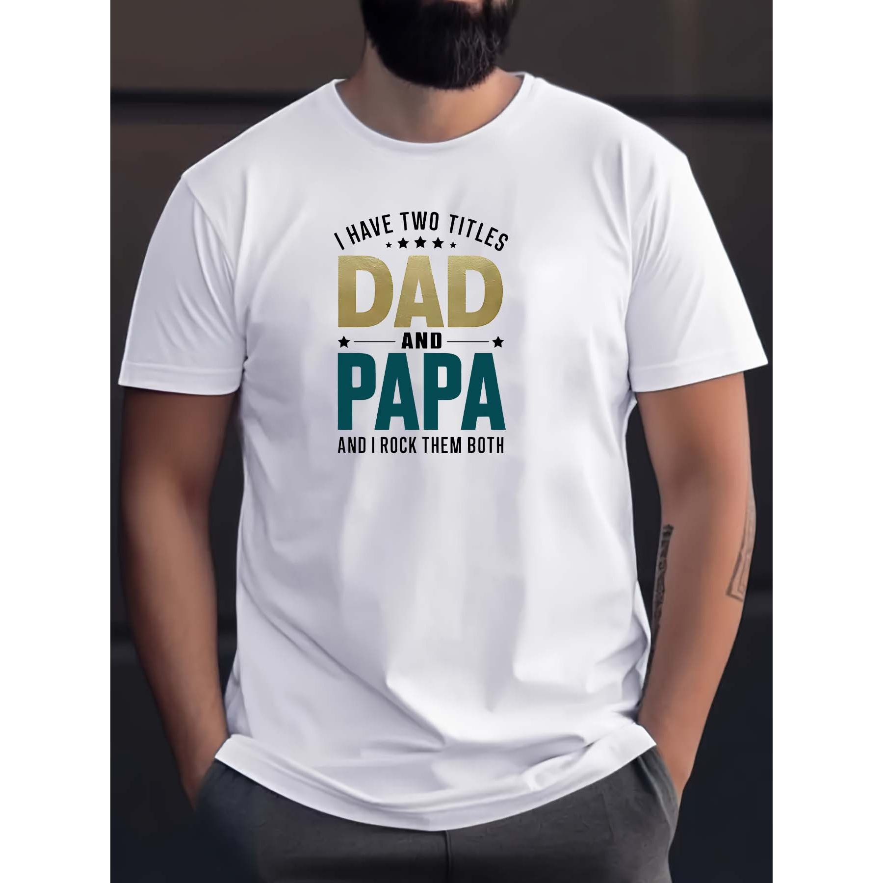 

Dad & Papa" Graphic Men's T-shirt - Lightweight, Breathable Crew Neck Tee For Daily Wear & Workouts, Perfect Summer Gift