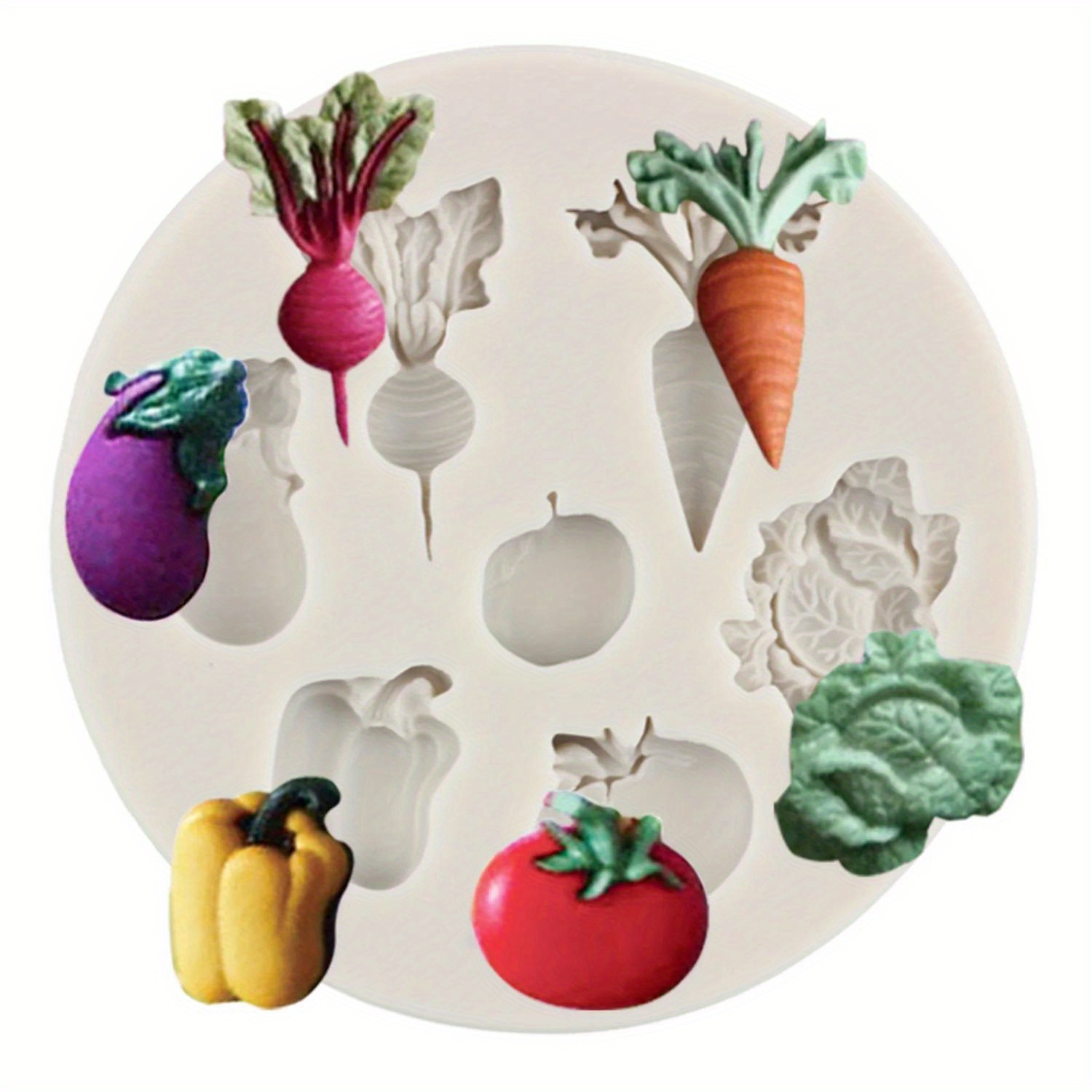 TEMU Artistic , Versatile Vegetable-themed Silicone Mold For Cake Decorating - Flexible, Baking Tool With , Tomato, Cabbage & Eggplant Shapes -