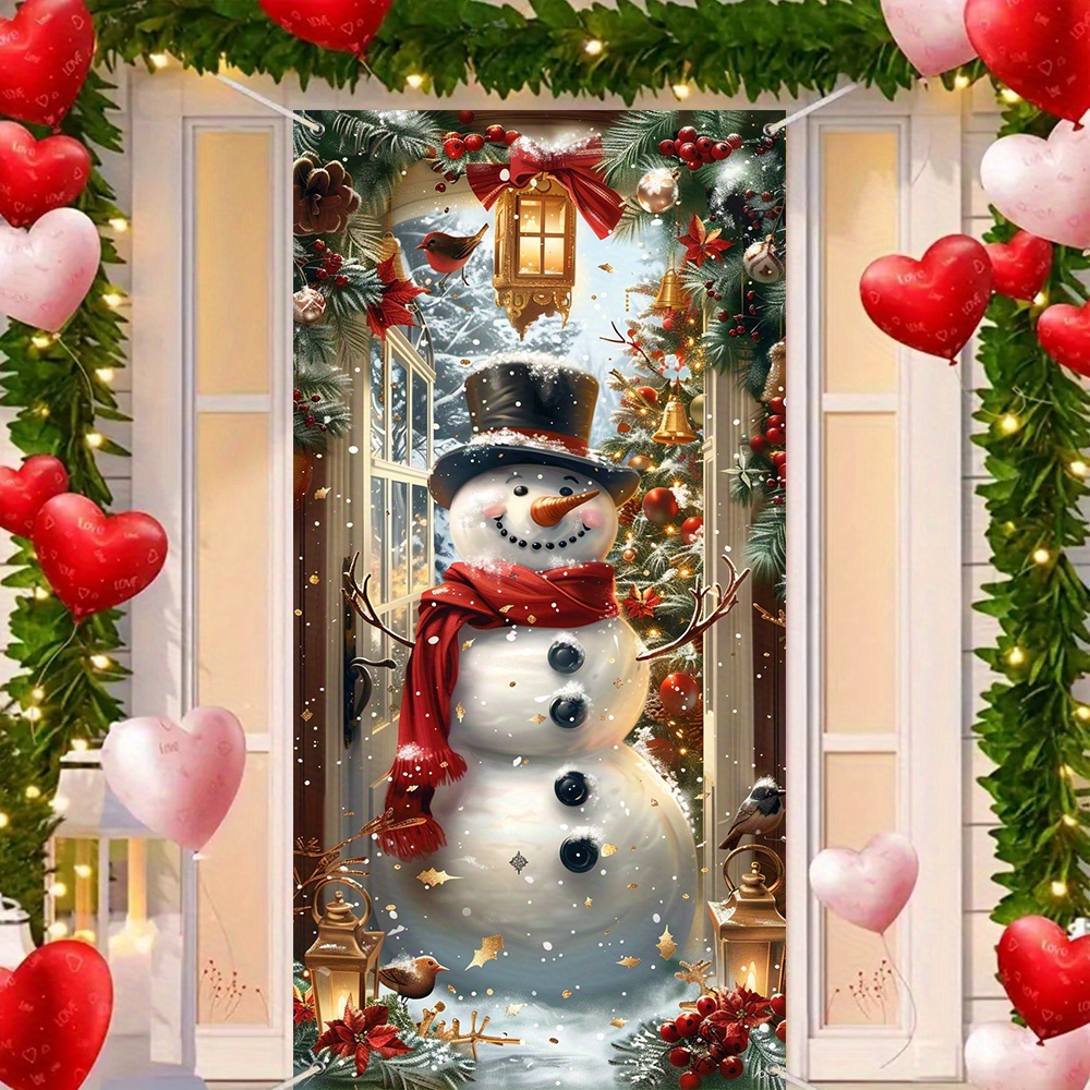 

Housse de porte festive bonhomme de neige de Noël (35,4 po x 70,8 po) - Aucune alimentation requise, utilisation intérieure et extérieure,