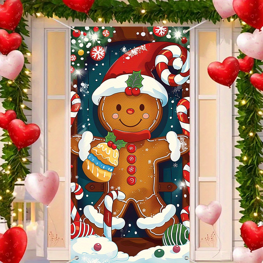 

Gingerbread For Man Christmas Door Cover - 35.4" X " Polyester Holiday Banner, Indoor/outdoor Decoration, Party Supplies & Home