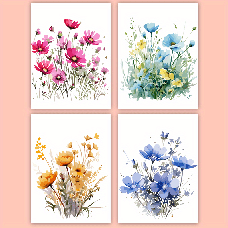 

4 Pcs Watercolor Floral Greeting Cards With Envelopes - Blank Assorted Cards For Any Occasion