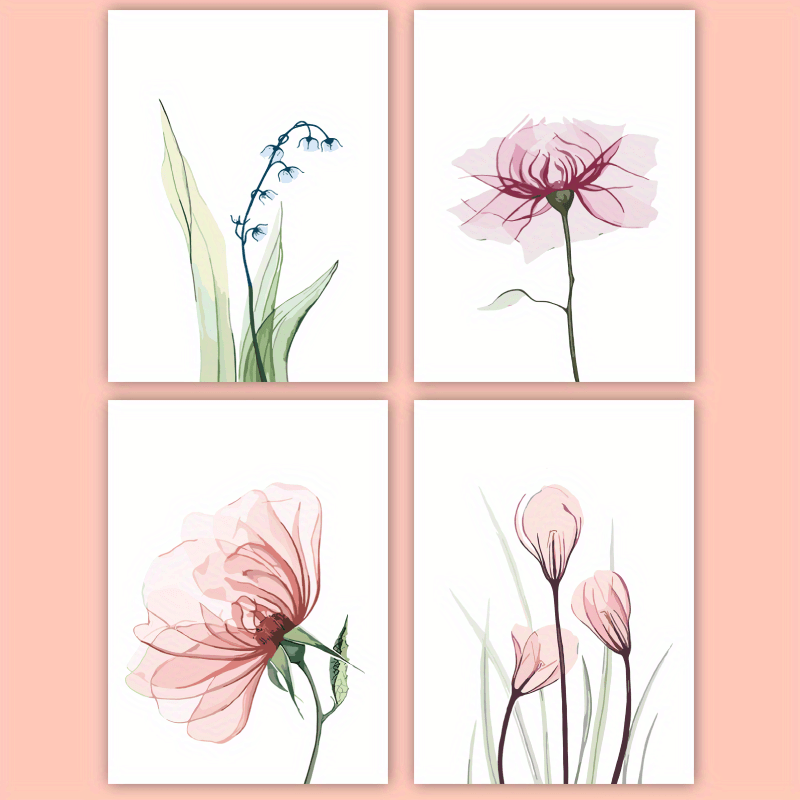 

4-pack Watercolor Flower Greeting Cards With Envelopes, Blank Inside, Any Occasion Cartoon-theme Floral Note Cards, Premium Paper Stationery Set