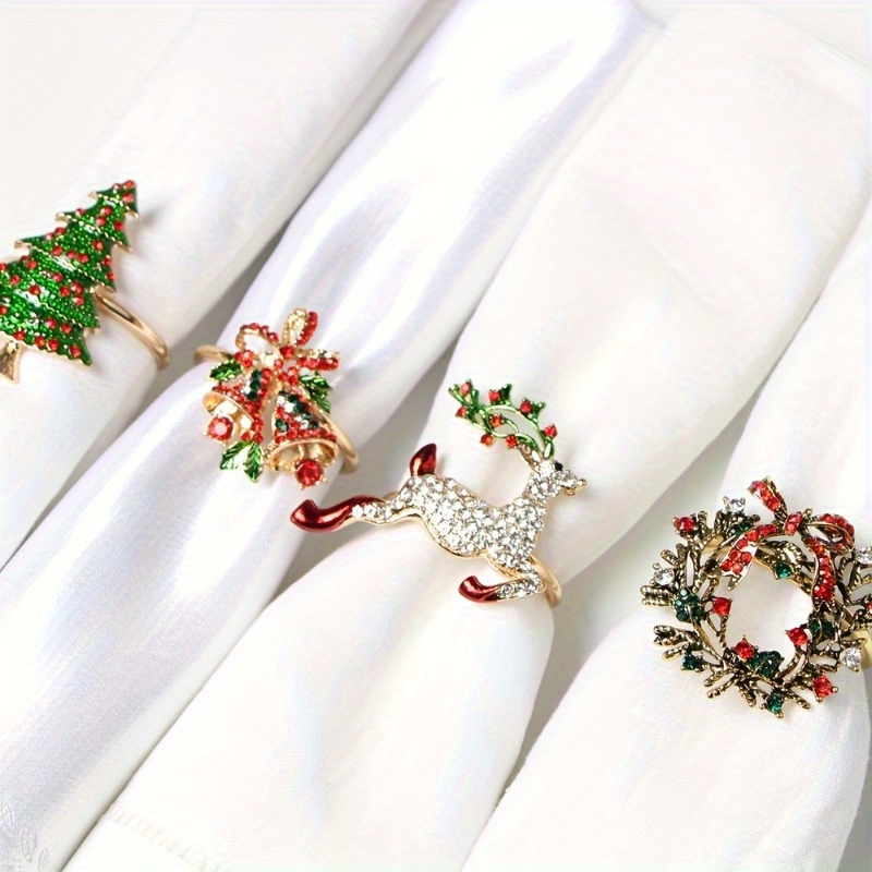 

6pcs, Napkin Rings, Golden Napkin Rings, For Christmas Decoration Ornaments, Holiday Napkin Holders For Dining, Anniversary, Birthday, Easter, Fall, Halloween, Thanksgiving, Party Of Table Set