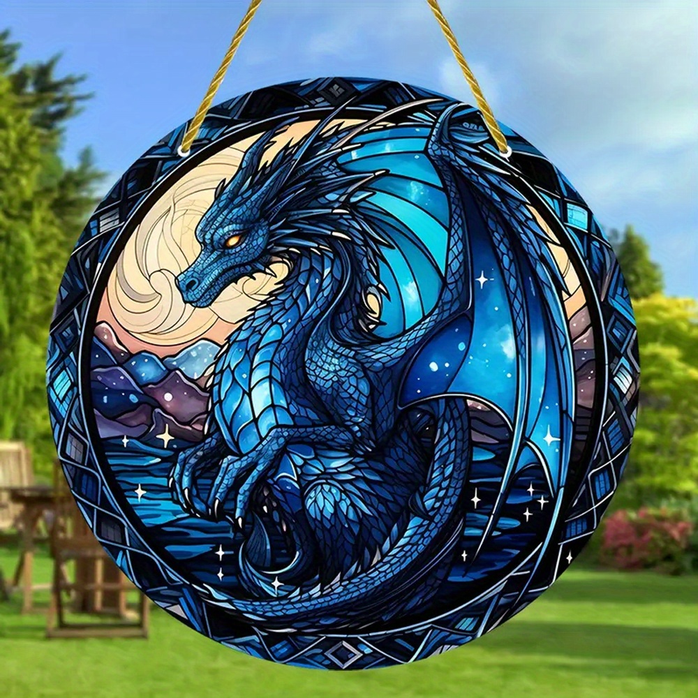 

1pc Beautiful Dragon Round Acrylic Sign - Vibrant Stained Decoration Effect, Colorful Window Decoration, Pendant Ornament, Unique Gift Idea For Home, Garden, Holiday Party