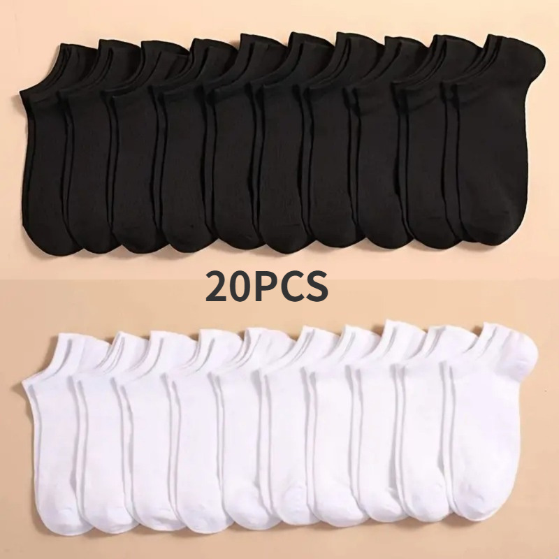 

20 Pairs Solid Color Low , Soft And Comfortable Neutral Ankle Socks, Breathable Fabric, Odor Proof, Moisture Absorbing Low Cut, Suitable For Daily Wear