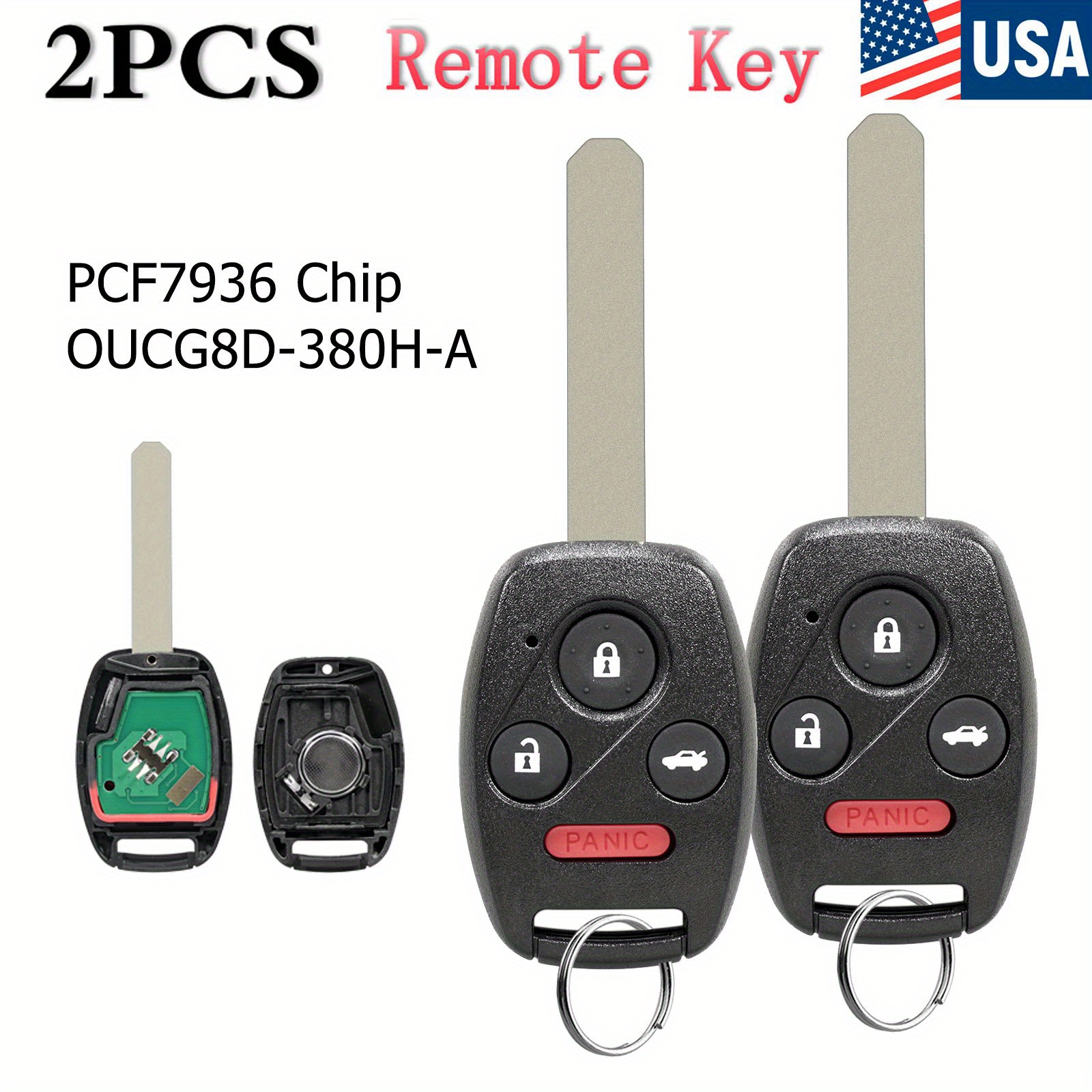 

2pcs 314mhz Car Key Fob 3+1 Pcf7936 For Honda For For For Fcc Id Oucg8d-380h-a