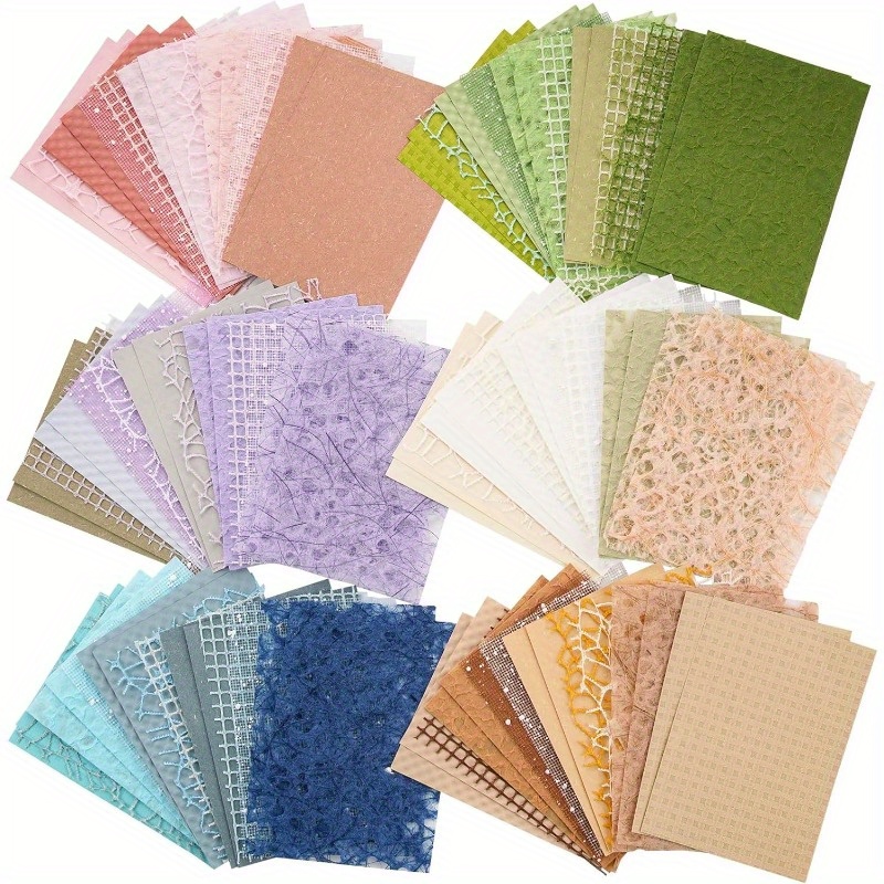 

96 Sheets Textured Paper And Mesh Fabric Assorted Set - 6pcs Mixed Special Paper For Scrapbooking Planner Bullet Junk Journal Supplies Collage Card Embellishments 3.9x5.5 Inch