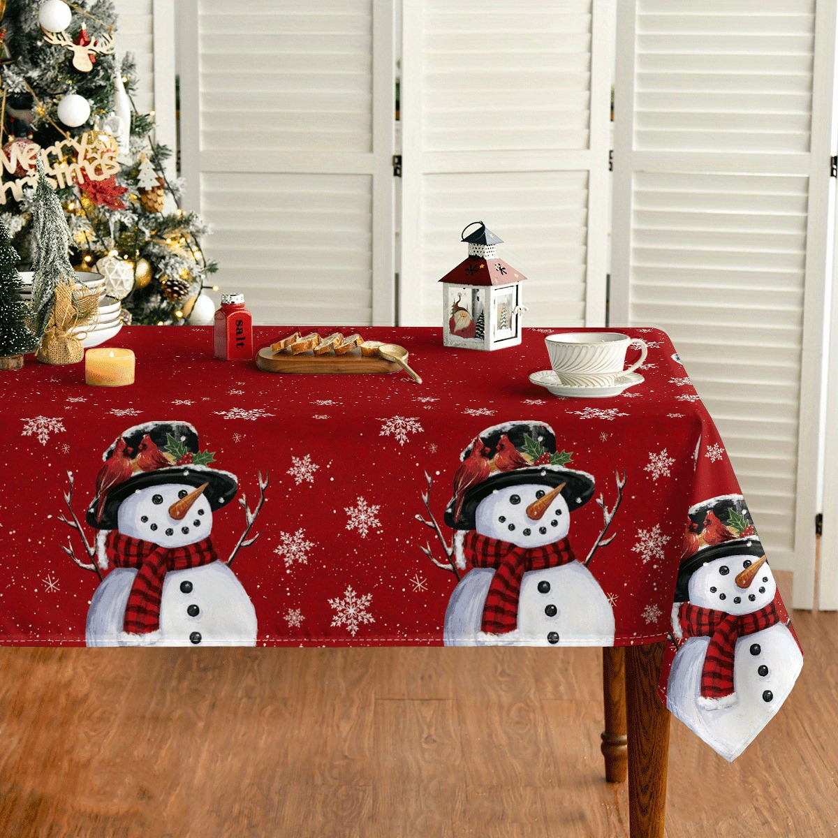 

1pc, Sm:e Christmas Rectangular Tablecloth 60 X 84 Inch, Snowman Red Washable Table Cover For Party Picnic Dinner Kitchen Room Decor 60 X 84/ 60 X 60/ 60 X 104/ 60 X 120/ 52 X 70/ 70 X 70inch