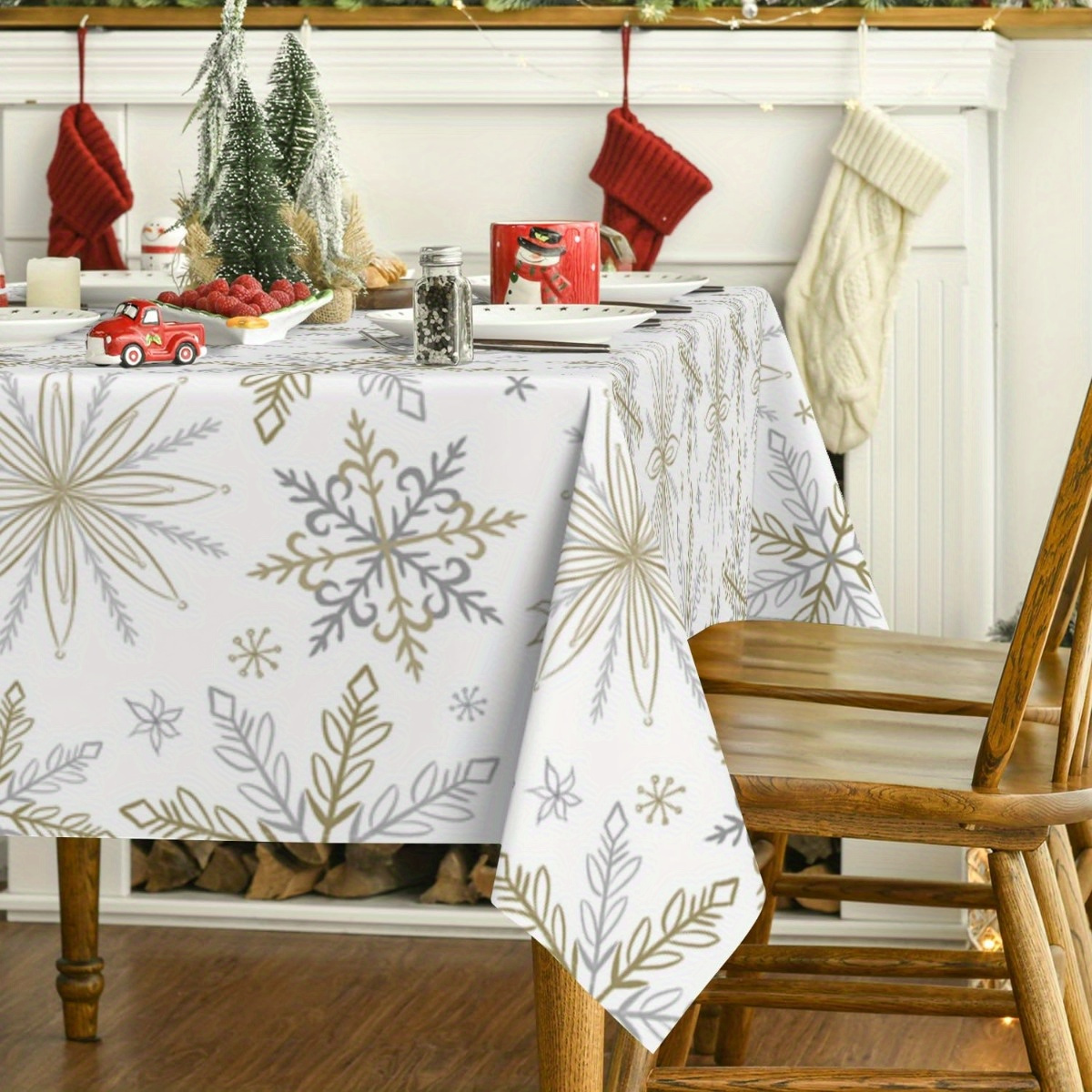 

1pc, Sm:e Christmas Rectangular Tablecloth, Simple Figure Washable Table Cover For Party Picnic Dinner Kitchen Room Decor 60 X 84/ 60 X 60/ 60 X 104/ 60 X 120/ 52 X 70 Inch