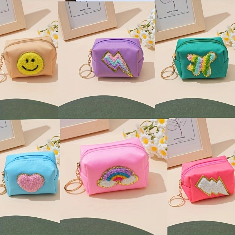 TEMU Set Of 6 Preppy Patch Polyester Makeup Bags - Cosmetic Pouches With Zipper For Women & Teen Girls - Non-waterproof, Portable, Unscented Travel Toiletry Cases - Fun & Stylish Preppy Gifts