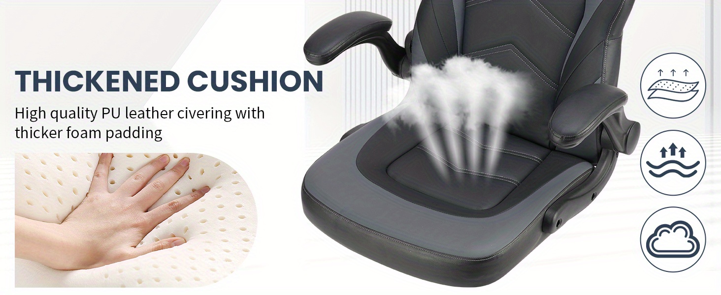 Ergonomic Gaming Chair | High Back, Flip-up Armrest, Wheeled, Height Adjustable 360°-Swivel, Sponge Filled, Solid Back Style, Synthetic Faux Leather, Lumbar Support, Manual Recliner, Wipe Clean - ANTONIA