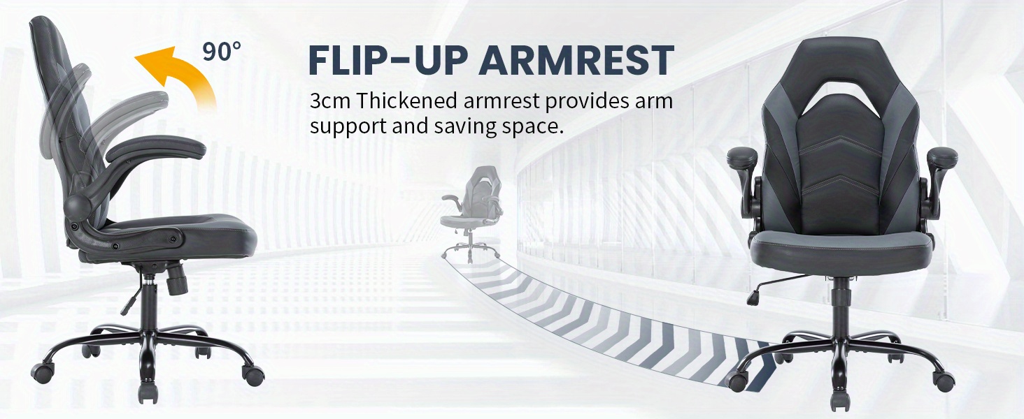 Ergonomic Gaming Chair | High Back, Flip-up Armrest, Wheeled, Height Adjustable 360°-Swivel, Sponge Filled, Solid Back Style, Synthetic Faux Leather, Lumbar Support, Manual Recliner, Wipe Clean - ANTONIA