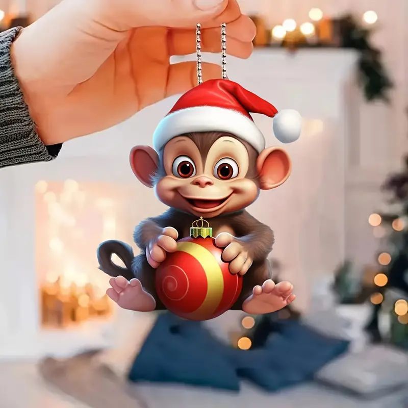 

Christmas Monkey Acrylic Pendant - Car Mirror, Keychain & Bag Decor | Ideal Holiday Accessory