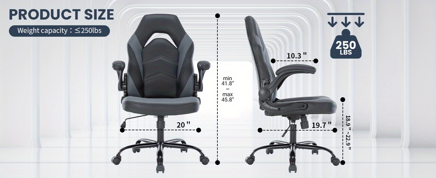 Ergonomic Gaming Chair | High Back, Flip-up Armrest, Wheeled, Height Adjustable 360°-Swivel, Sponge Filled, Solid Back Style, Synthetic Faux Leather, Lumbar Support, Manual Recliner, Wipe Clean - ANTONIA
