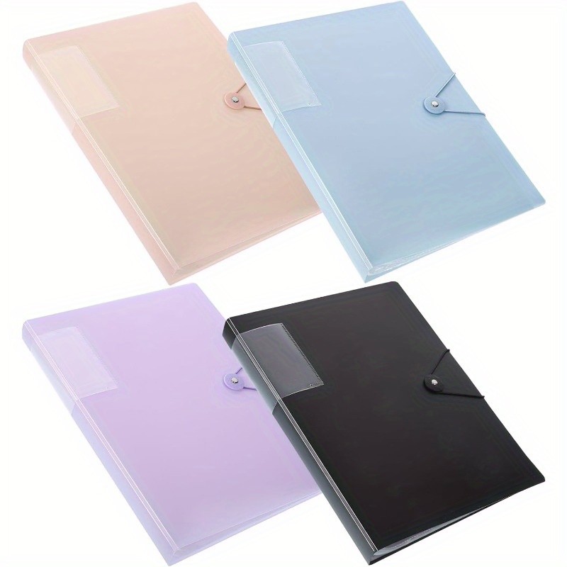 4-Pack A4 Display Folders – 160 Pockets Total, Plastic Sleeve Presentation Binders With Safety Rope (Purple, Pink, Blue, Black)-1145537