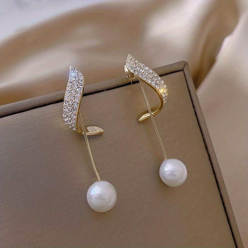 

Elegant Imitation Pearl Dangle Earrings - Crystal Long Tassel Exquisite Drop Earring For Women - Wedding Jewelry