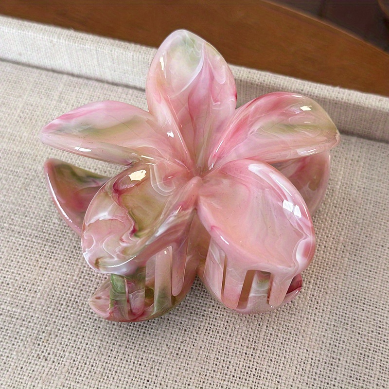 Dopamine Dyed Frangipani Flower Grab Clip Hair Claw Back Of Head Hair Clip High Ponytail Shark Clip Grab Clip