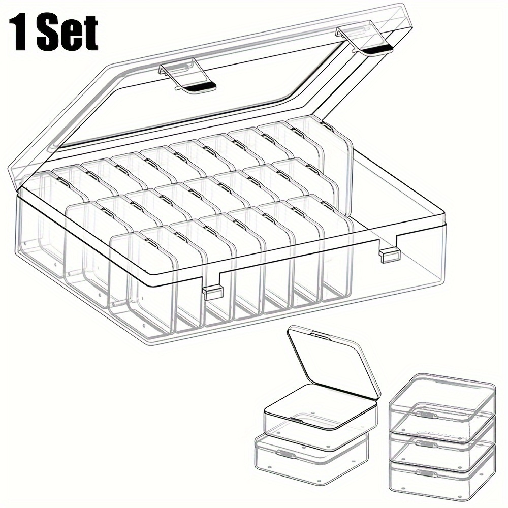 TEMU 30 Compartment Plastic Storage Box With Mini Containers For Beads, Jewelry, Crafts, And Small Parts Organization - Transparent Hinged Lid Rectangle Case