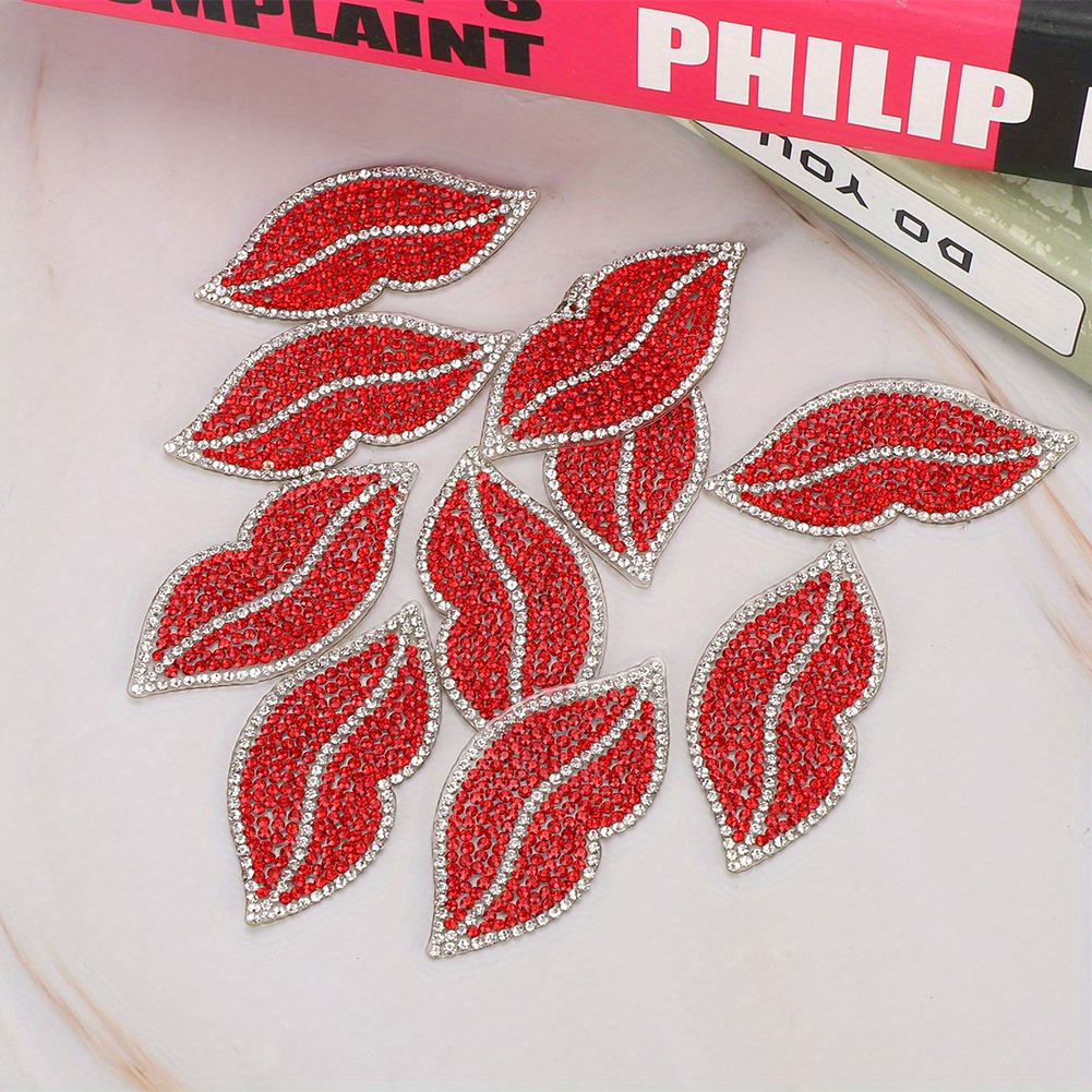 

20pcs Red Lip Rhinestones Patches, Iron On Patches Sequins Lip Patch For Diy Embroidered Applique Craft