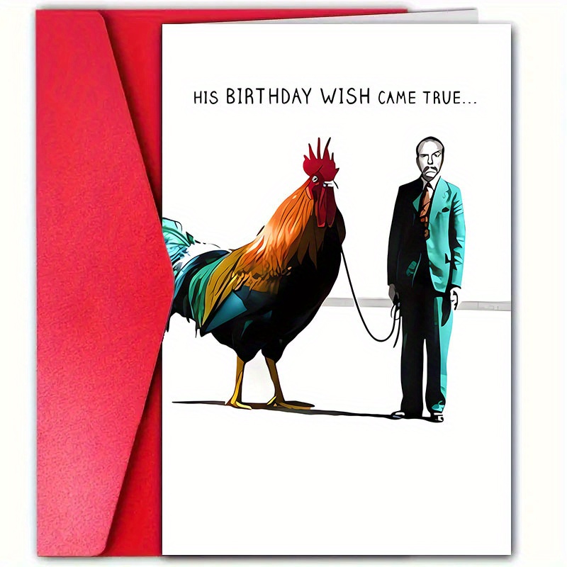 

1pc, Funny Rooster Birthday Card With Envelope, 12cm*18cm, Rude Cake & Balloons Design, Perfect For Birthday Celebrations, Congratulatory Greeting Card For All, Paper Material