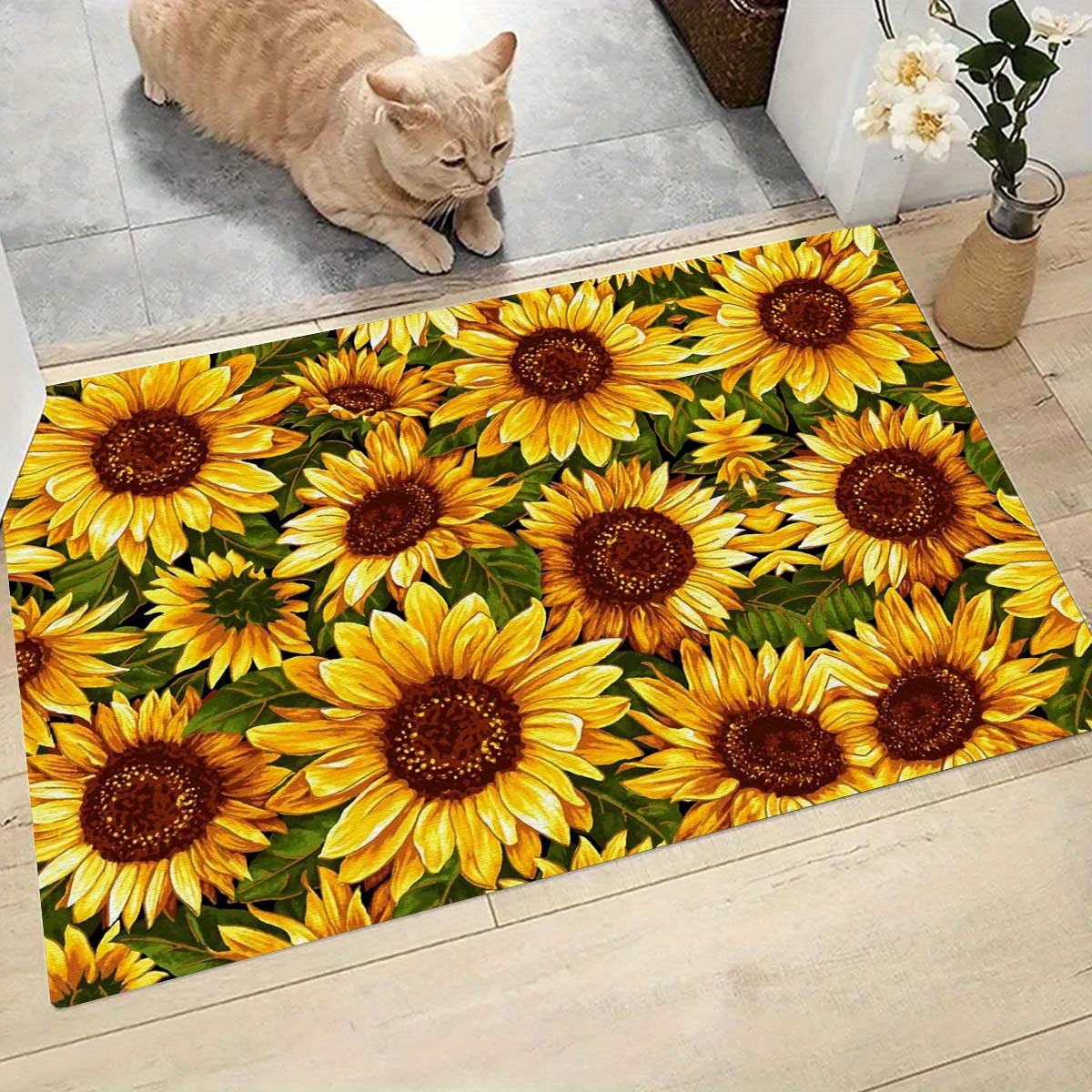 

1pc Sunflower Pattern Non-slip Door Mat Kitchen Bathroom Balcony Floor Indoor And Outdoor Decoration Door Mat