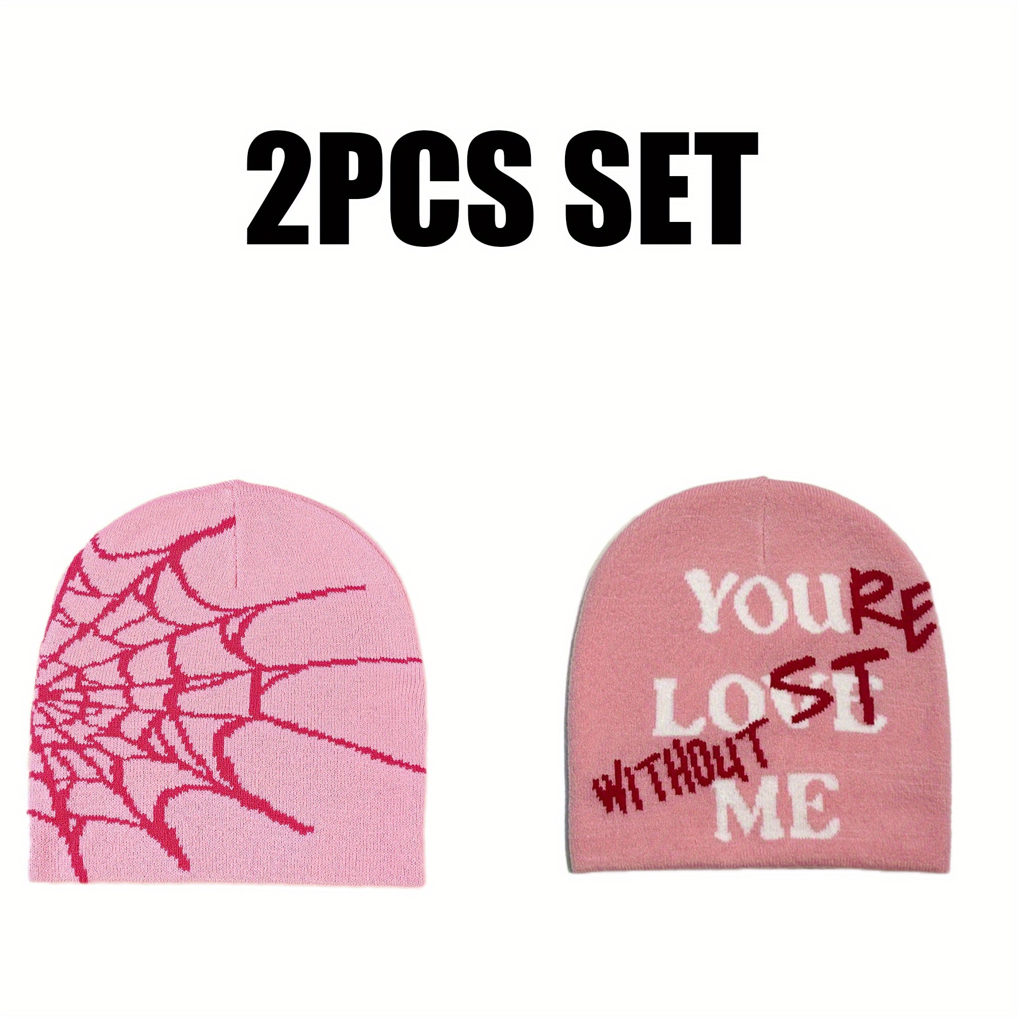TEMU 2pcs Set [cobweb You] Hip Hop Beanie Cap Unisex Y2g Fashion Outdoor Warm Thermal Hat For Trend Wear