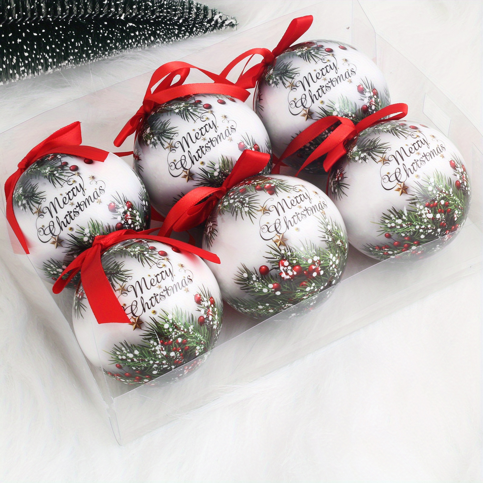 Image of 6pcs Of 3.1-inch Christmas Ornaments, Beautifully Printed Holiday Decorations, Christmas Tree Decorative Balls, Festive Party Decoration Gift Balls