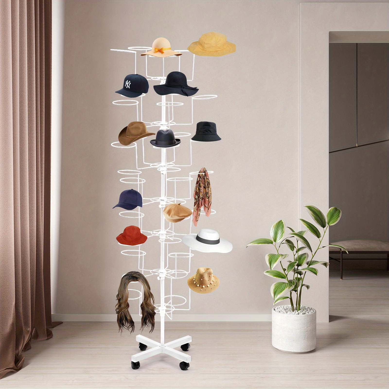 

7-tier Hats Display Rack, 65''h Floor Stand Hat Racks, Adjustable Cap Wig Rack Freestanding Rotating Hat Organizer Stands For 35 Caps, Wigs & Hats