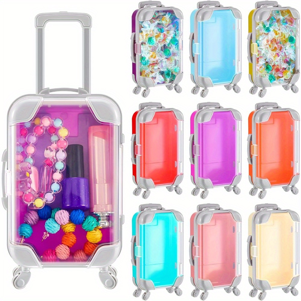 

12 Pack Mini Suitcase Party Favor Box Plastic Suitcase Gift Box Empty Candy Box False Eyelashes Packaging Box Trolley Tiny Suitcase Miniature For Travel Theme Parties And Celebration