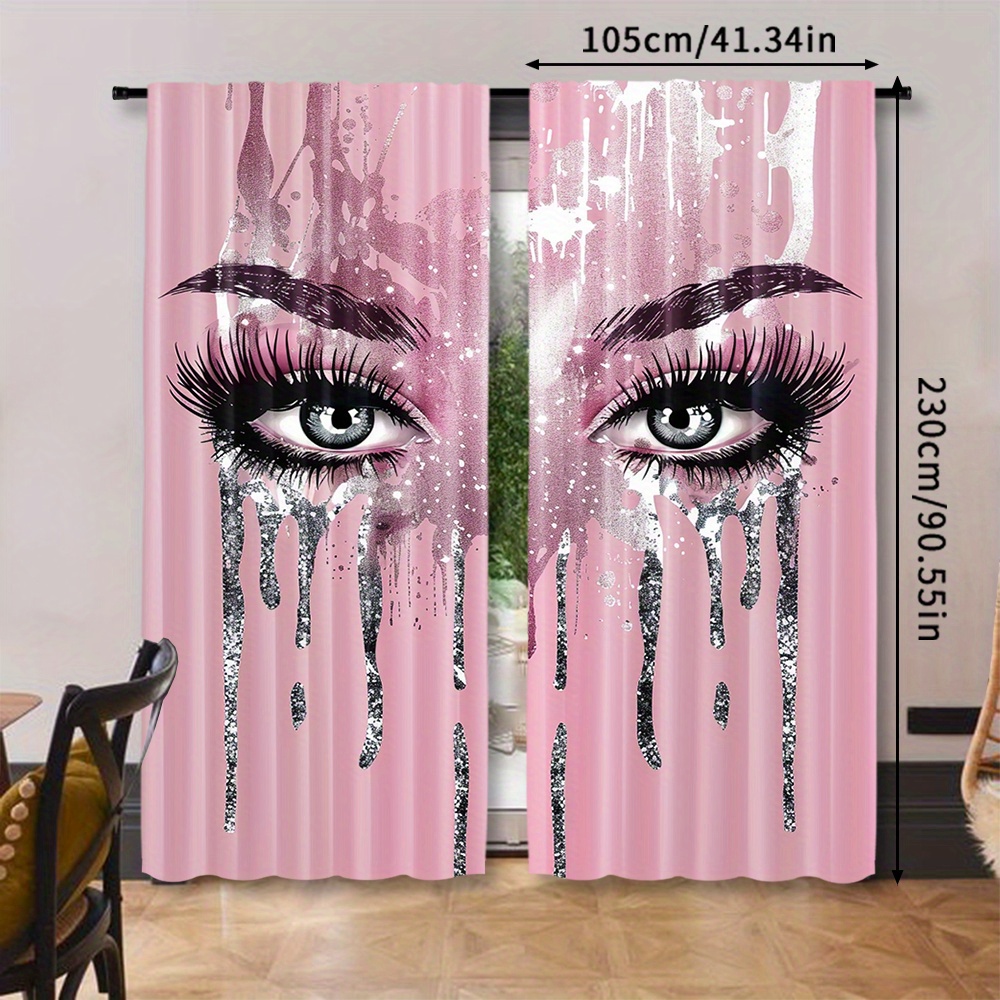 TEMU 2pcs, Rideaux à Strass Brillants et Motif Œil, Draperies Décoratives pour Fenêtre, Traitement de Fenêtre à Poche pour Tringle, pour Chambre à