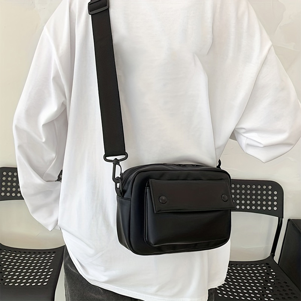 TEMU Relaxed Style Pu Leather Crossbody Bag For Men - Adjustable Strap, Hand Wash Or Dry Clean, Suitable For Outings