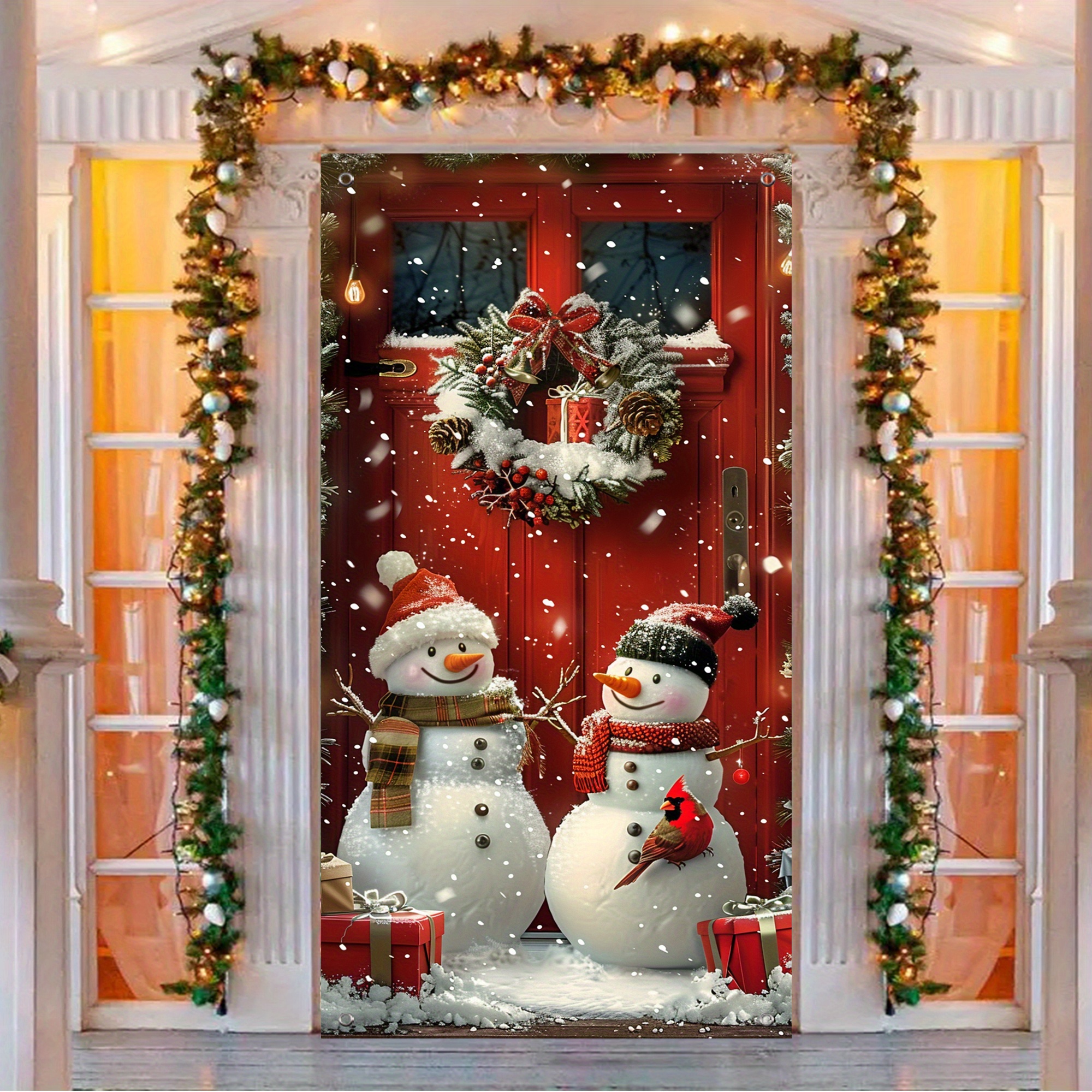 

Christmas Snowman Door Banner - Polyester No-electricity Backdrop For Party, Festive Front Door Decoration With Holiday Theme, Generically Sized For Indoor/outdoor Use (1pc, 35.4in X 70.8in)