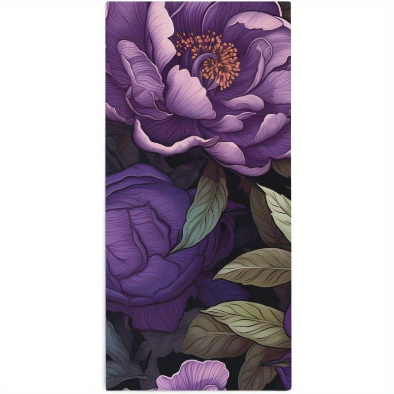 

1-pack Super Soft Purple Peony Floral Bath Towel, Woven Polyester Blend, Contemporary Style, Flower Theme, Absorbent Face Towel For Bathroom, Gym, Hotel, Machine Washable - 18x26 Inches