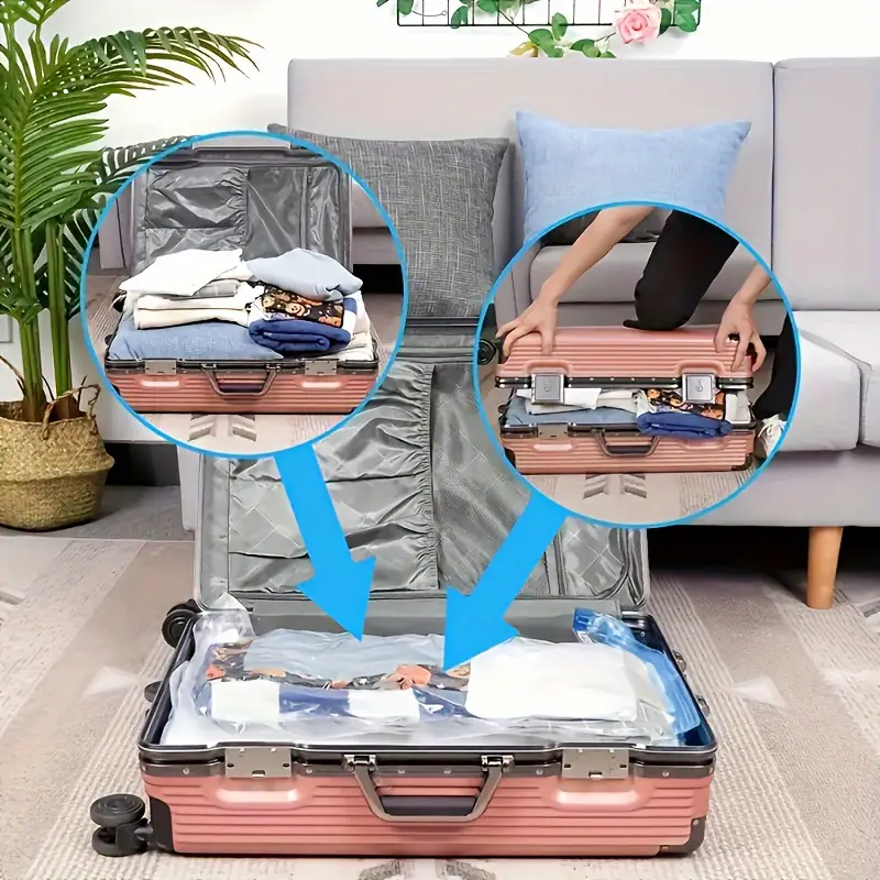 5 pack space saver vacuum storage bags with hand pump reusable sealed plastic organizer for clothes blankets bedding no power needed zip closure rectangular for moving ideal for decluttering organization details 2