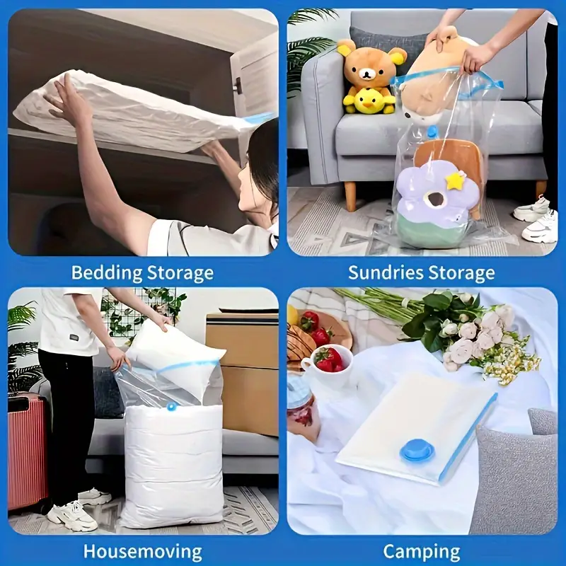 5 pack space saver vacuum storage bags with hand pump reusable sealed plastic organizer for clothes blankets bedding no power needed zip closure rectangular for moving ideal for decluttering organization details 1