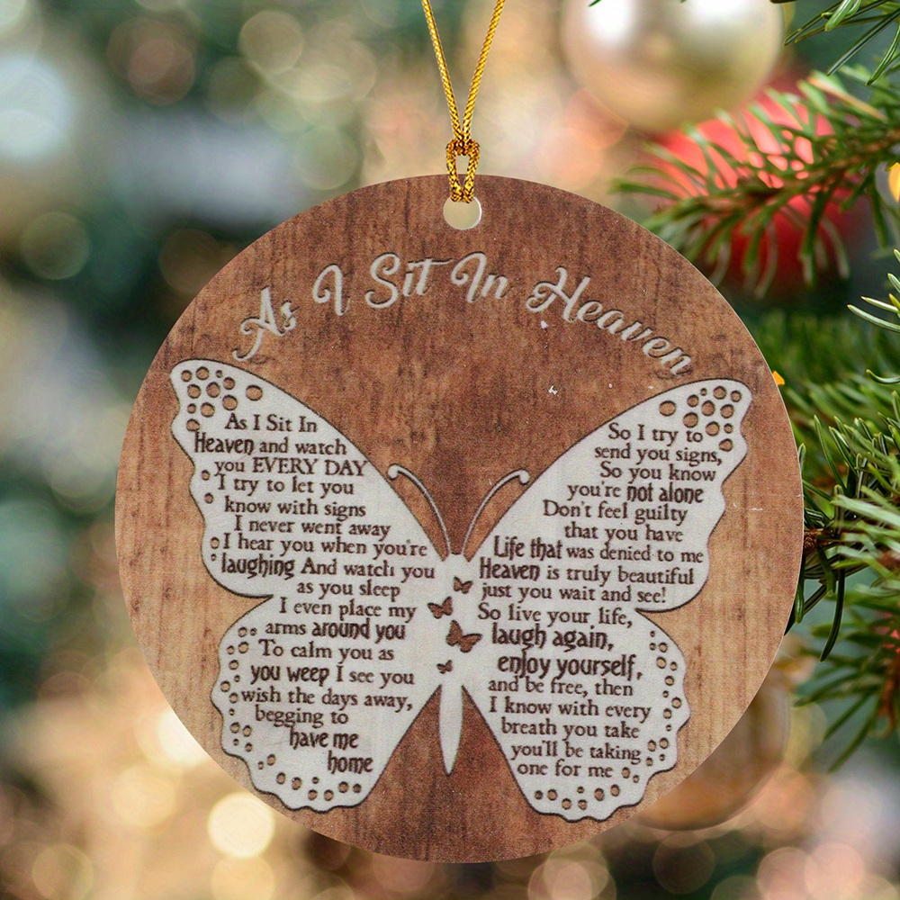 

as I Sit In Heaven" Memorial Acrylic Ornament - Classic Style Butterfly-themed Bereavement Hanging Decoration, No Feathers, Power-free, 1pc