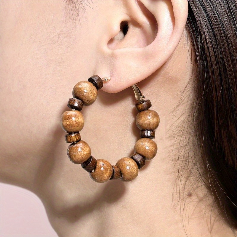 

Round Wood Bead Earrings - Personalized Design, Suitable Fashion Accessories For Women