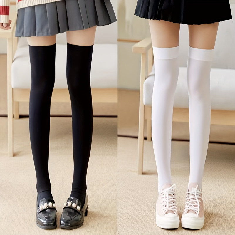 

1/ Solid Thigh High Socks, Simple Comfy & Breathable Socks, Women's Stockings & Hosiery