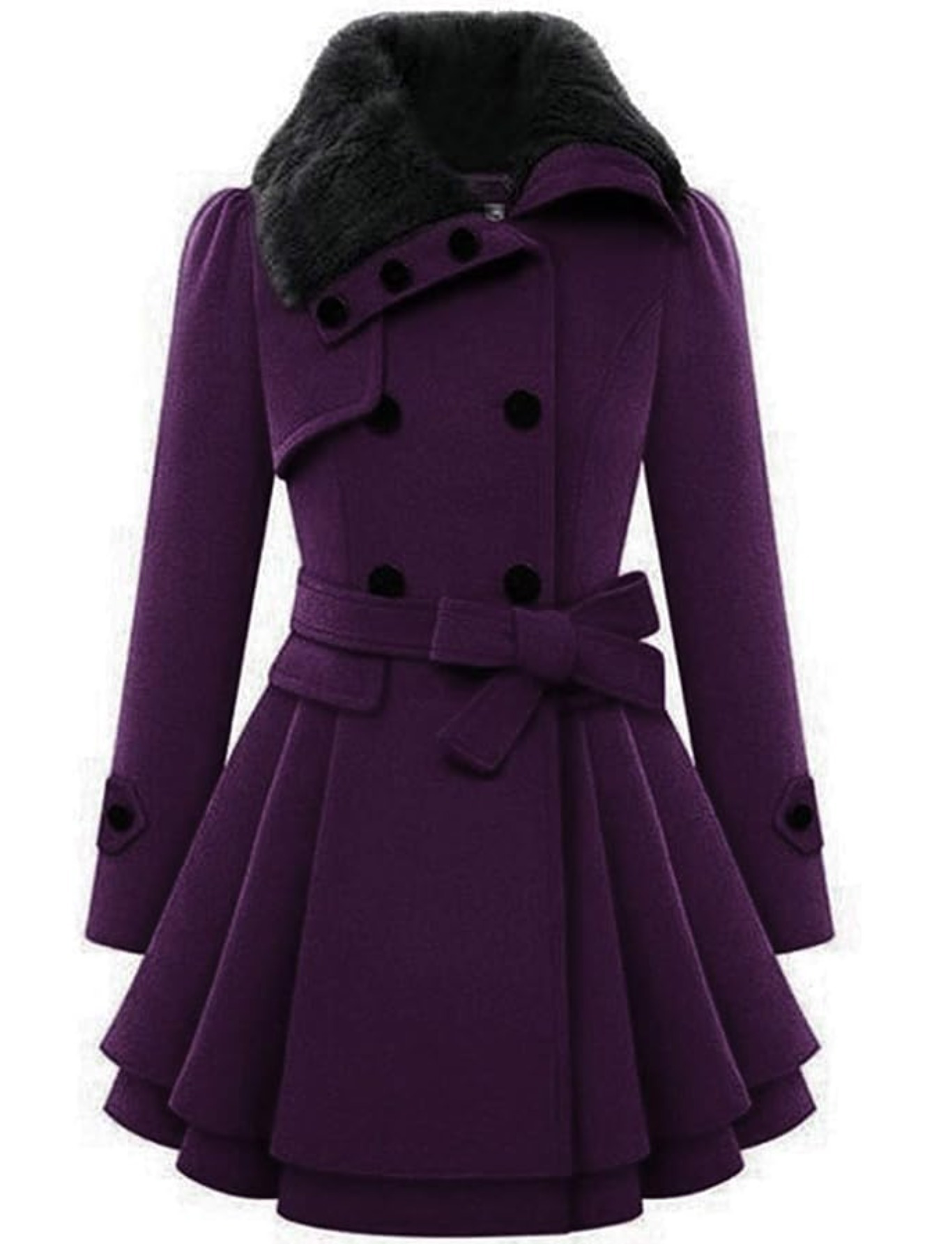   2024 womens fashion   fur lapel double breasted trench coat winter warm jacket