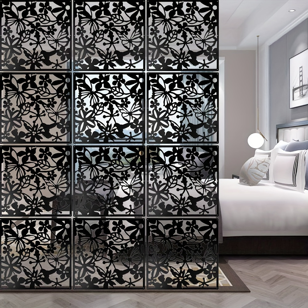 

Contemporary Plastic Room Divider - 12 Piece Set Of Hanging Screens With Floral Room, Bedroom, Office, No Wood, Non-electric Decor Panels