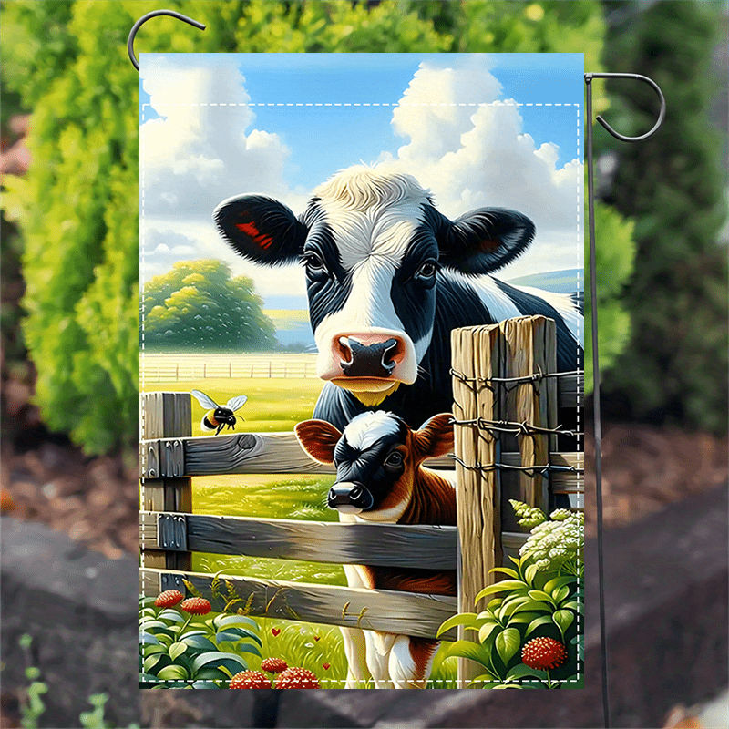 

Jit Polyester Farm Cow Garden Flag - Multipurpose, Double-sided, Weatherproof, Washable Fabric Yard Decoration - Rural Scene With Design - 12x18 Inch, No Electricity Needed