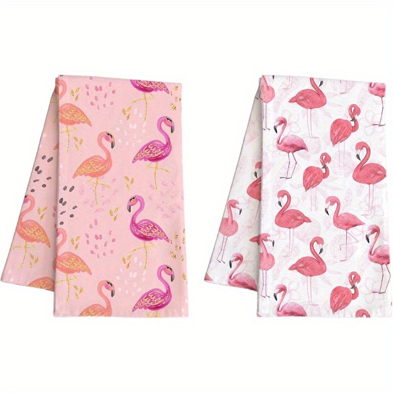 

2-pack Microfiber Kitchen Towels With Flamingo Print – Modern Woven Dish Cloths, Super Absorbent Tea Towels For Drying & Cooking, Machine Washable, Soft Polyester, Bird Themed 18x26 Inches