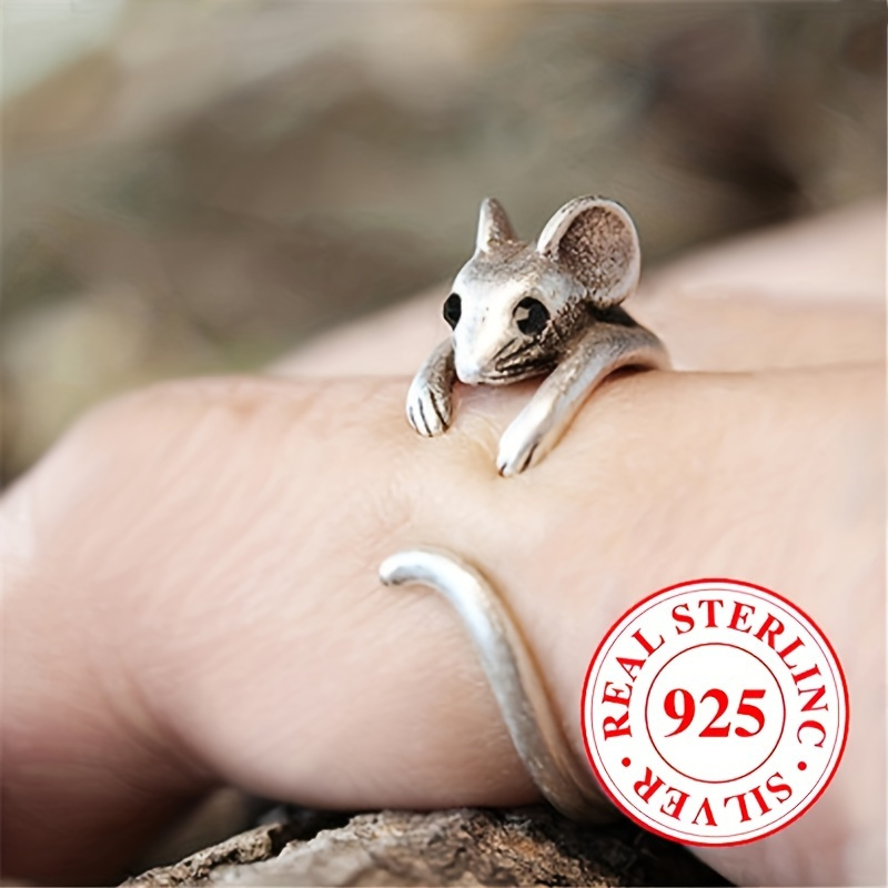 

925 Sterling Silver Cuff Ring Cute Mouse Design Suitable For Men And Women High Quality Gift For Family/ Friends/ Lover