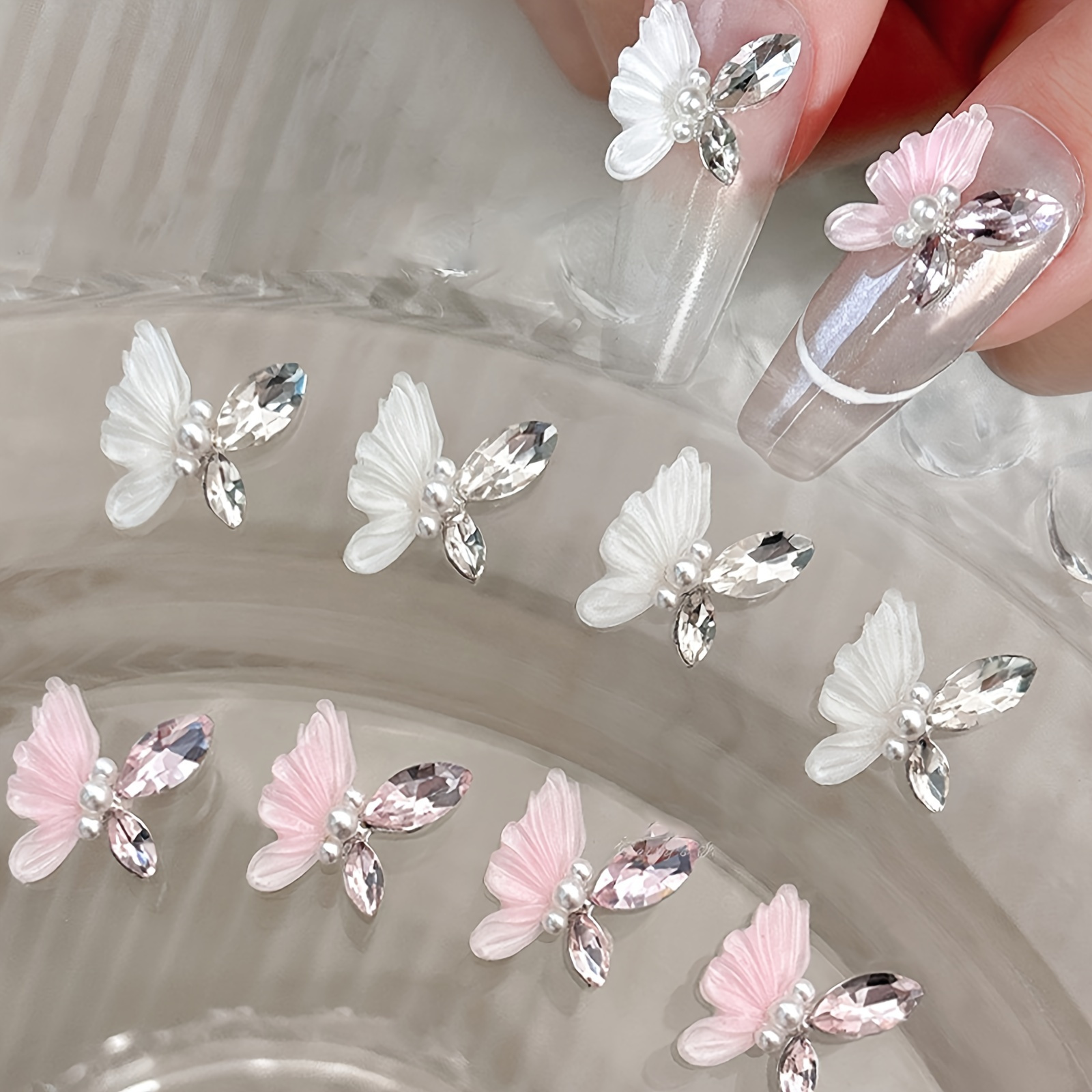 

20 Pieces Of Luxurious 3d Butterfly Nail Jewelry With Pearls And Rhinestones- , Suitable For Elegant Nail Art, Nail Jewelry Jewelry