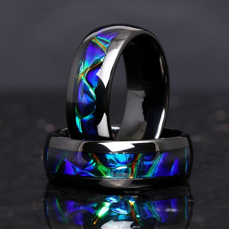 

1pc A New Creative Sky Blue Nebula Men's Stainless Steel Ring, 8mm Unique To Give Male Friends Holiday Gifts